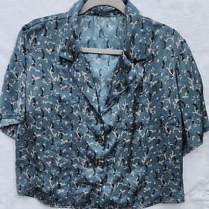 Floral Blue Satin Pajama Set